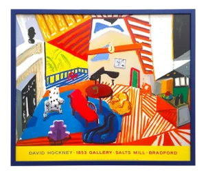 David Hockney Vintage 1988 " Montcalm Interior at Seven O' Clock " Framed Lithograph Print Collector's Pop Art Poster