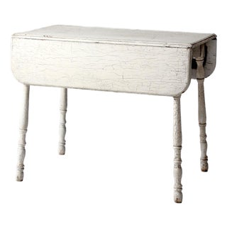 Antique White Painted Drop Leaf Farmhouse Table For Sale