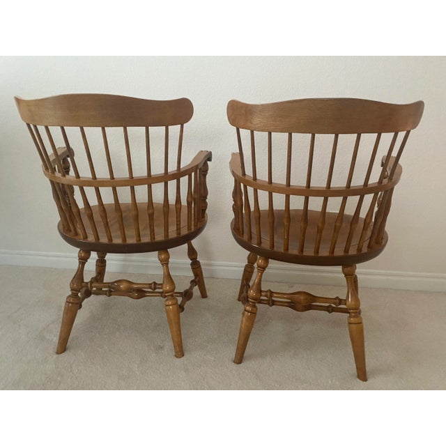 Mid 20th Century Vintagte Exquisite Nichols & Stone Pair of Windsor Comb Back Captains Armchairs Excellent Condition For Sale - Image 5 of 16
