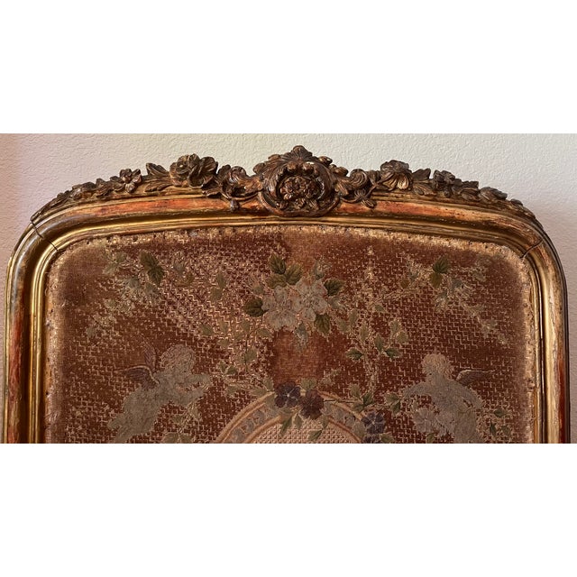 Fireplace screen, French Louis XV, 19th Century. Hand carved wood/gilt. Typical Aubusson Tapestry initial "C". Circa 1880....