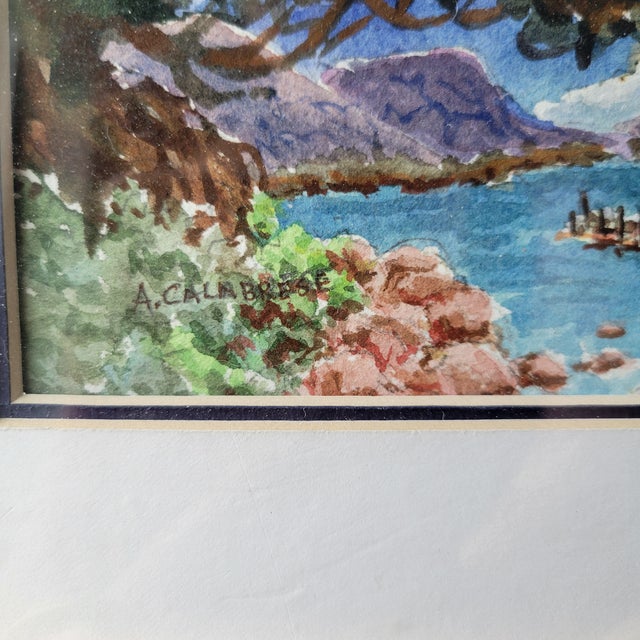 1980s Signed by A. Calabrese Framed & Matted Watercolors Small 5.5 X 4" Art Sz 9x11" Frame - a Pair For Sale - Image 11 of 17