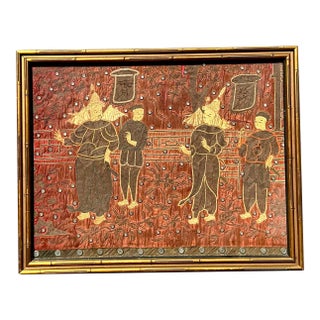 Vintage Asian Original Embroidered Silk Figurative For Sale