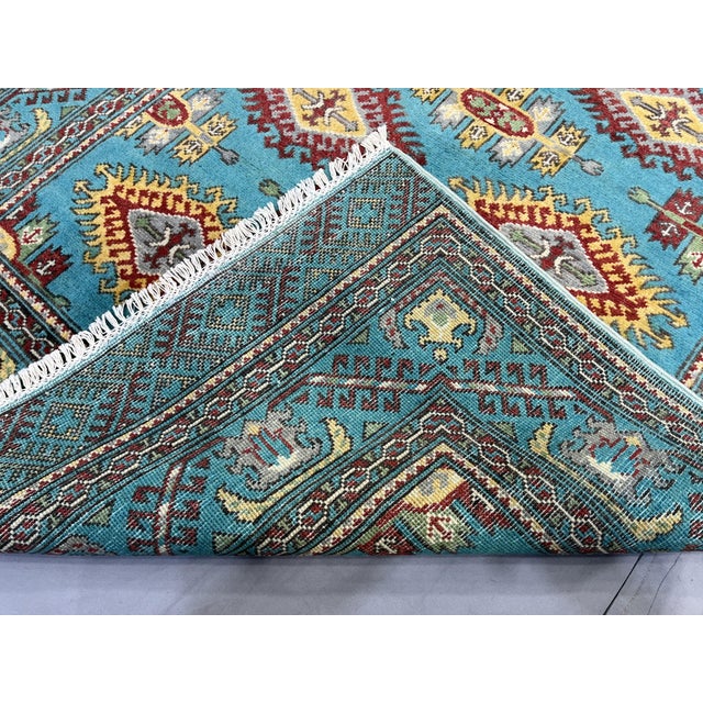 Turquoise Kazak Wool Rug With Repeating Medallions, 3'11" X 5'10" For Sale - Image 15 of 15