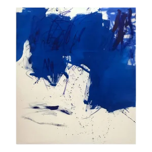 Contemporary Abstract Acrylic, Ink, Oil on Raw Canvas Painting "Azur and Sea" by Manuela Karin Knaut
