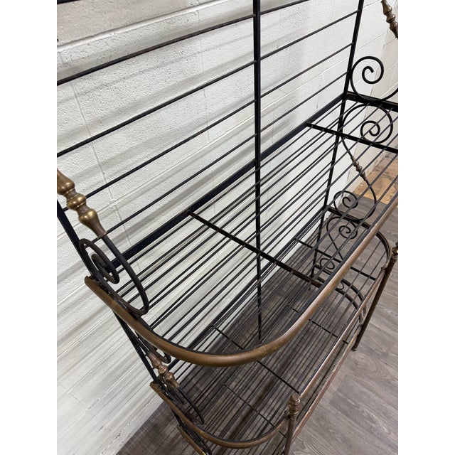 Vintage French Country or Mediterranean Style Wrought Iron Brass Baker’s Rack For Sale - Image 12 of 15