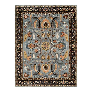 9x12 Navy Floral Traditional Hand Knotted Wool Carpet Rug For Sale