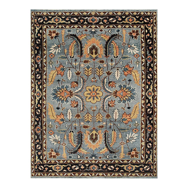 9x12 Navy Floral Traditional Hand Knotted Wool Carpet Rug For Sale