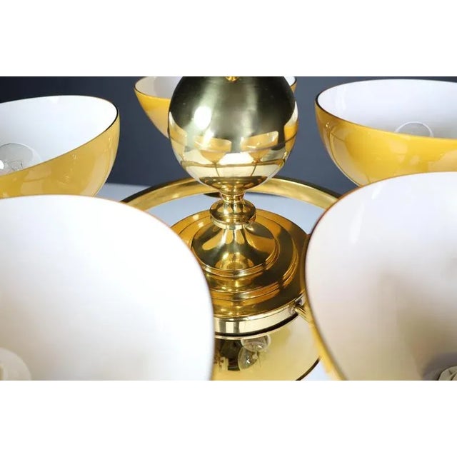 Sculptural Italian Chandelier in Brass & Amber-Gold Opaline Glass, 1970s For Sale - Image 6 of 18