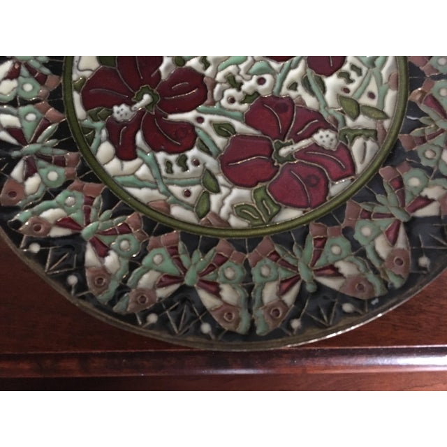 Metal Hand Painted Floral Butterfly Cloisonné Decorative Plate For Sale - Image 7 of 11