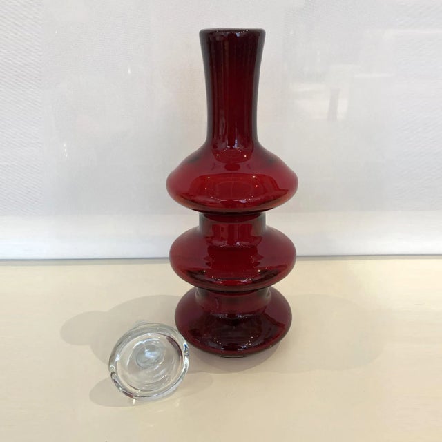 1960s Vintage Three Tier Ruby Red Bischoff Carafe With Stopper For Sale - Image 5 of 10