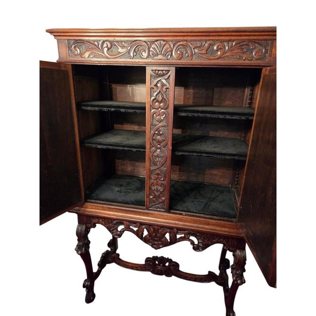 Antique Italian Renaissance Revival Walnut Marble Hutch China Liquor Cabinet Bar For Sale - Image 12 of 16