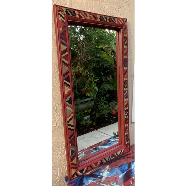 Handcrafted Antique Kilim Rug Wall Mirror/ Bohemian Geometric , Woven , Rustic For Sale - Image 9 of 14