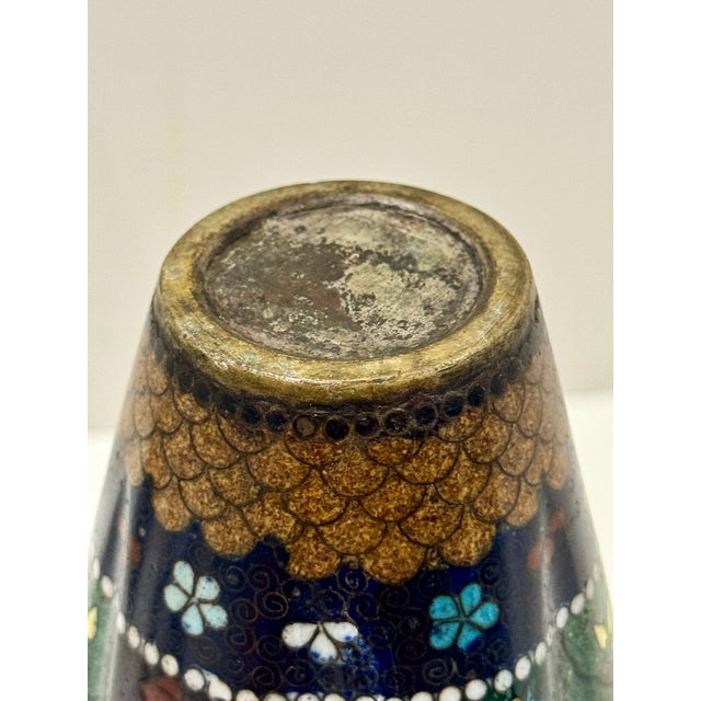 Antique Japanese Meiji Cloisonné Enamel Vase – Black Ground Floral Design, c.1900 For Sale - Image 4 of 4