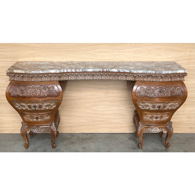 Mid 20th Century Vanity Baroque Spanish, Dressing Table, Hand Carved Walnut & Burl For Sale - Image 17 of 18