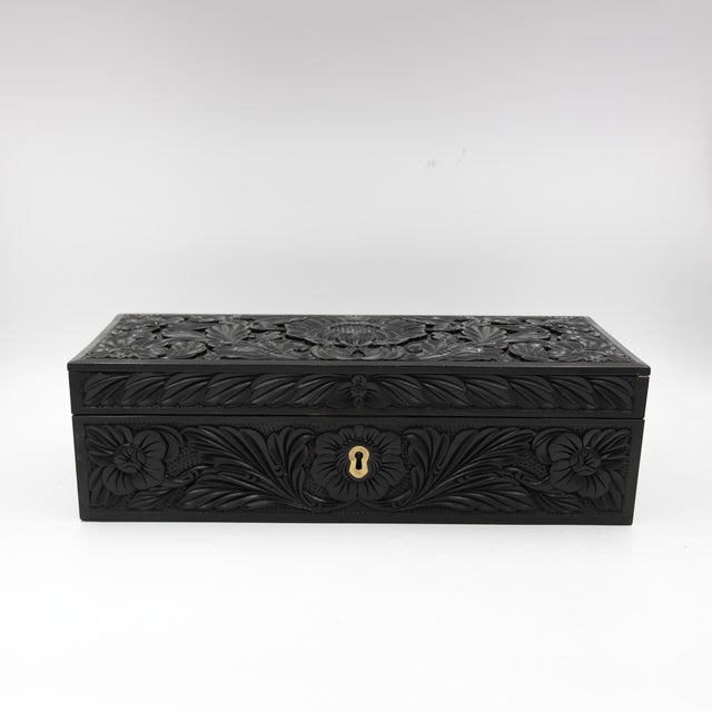 Anglo-Indian Carved Ebony Glove Box Mid-19th Century For Sale - Image 9 of 14