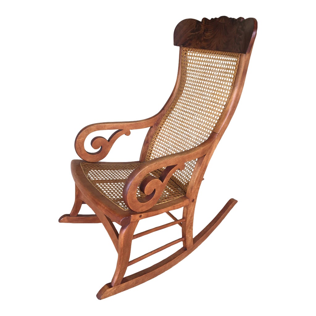 Antique Victorian Cain Burl Walnut Rocking Chair | Chairish