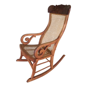 Antique Victorian Cain Burl Walnut Rocking Chair