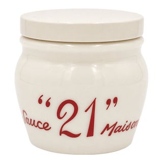Vintage the 21 Club Nyc Restaurant Condiment Jar Sauce Maison Glass New York For Sale