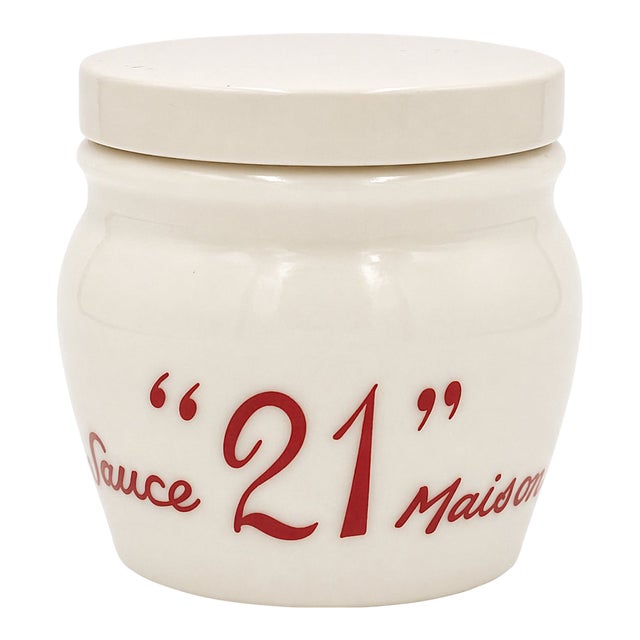 Vintage the 21 Club Nyc Restaurant Condiment Jar Sauce Maison Glass New York For Sale