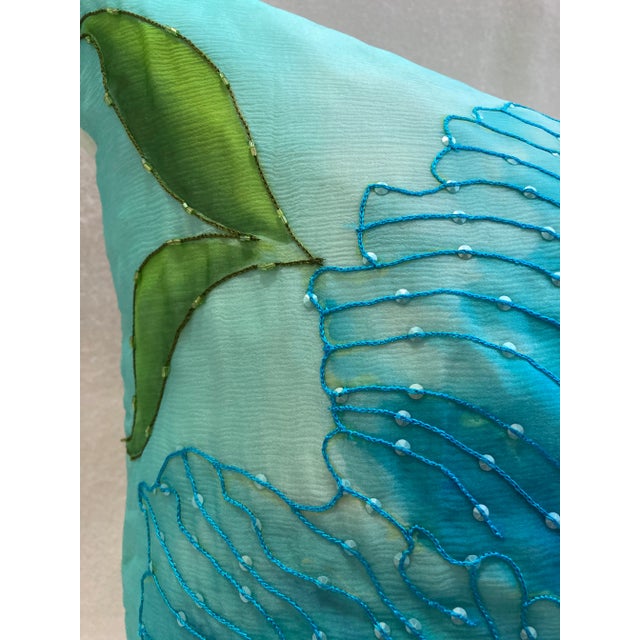 Glam Poppy Floral Print Beaded Silk Georgette Pillow Cover For Sale - Image 4 of 9