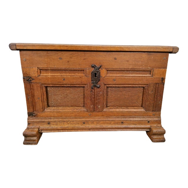 Antique French Brutalist Chest in Oak, 1800 For Sale