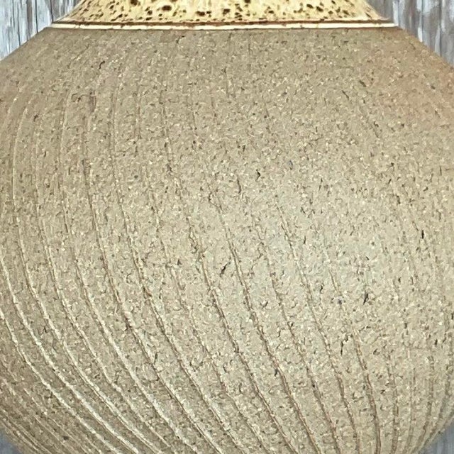 Ecru Vintage Boho Scored Studio Pottery Vase For Sale - Image 8 of 12