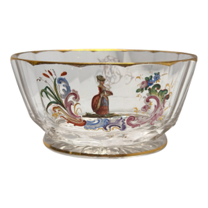 Antique J L Lobmeyr Austrian Enamel Decorated Crystal Bowl Romantic Scene