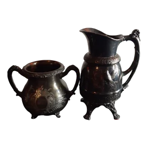 Antique Dated 1924 Ornate Bombay & Co Silver Pedestal Mini Pitcher- Set of 2