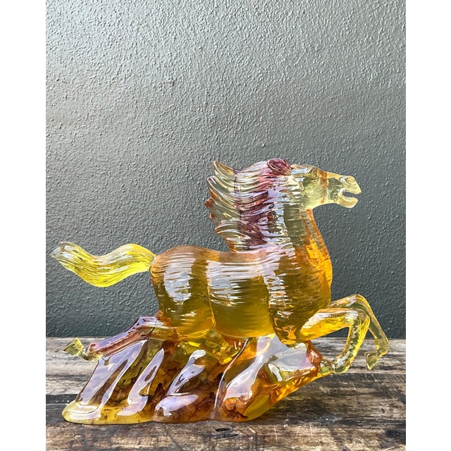 Vintage Amber Cast Lucite Running Horse Sculpture For Sale - Image 9 of 15