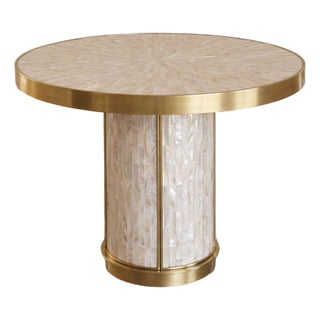 Arcana Mother-of-Pearl & Brushed Brass Round Dining Table by House of Jaipur For Sale