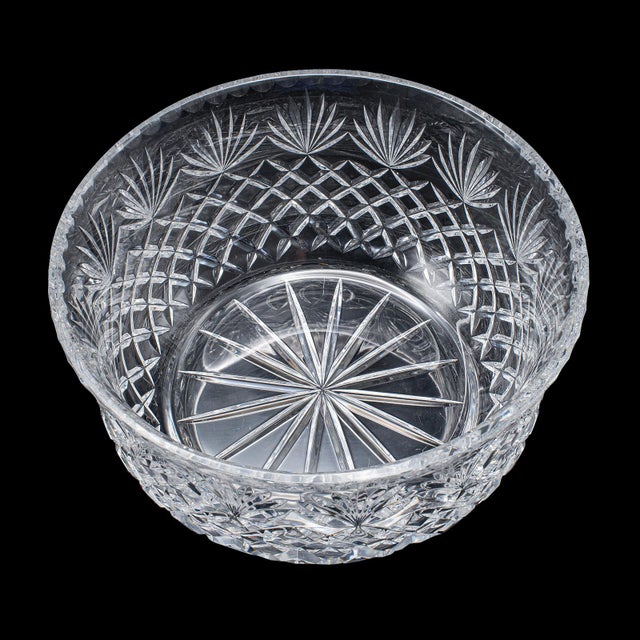 Glass Vintage Punch Bowl, English, Crystal Glass, Serving, Fruit Dish, Mid Century For Sale - Image 7 of 10