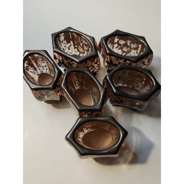 Glass Vintage Bohemian Pink Glass Crystal Silver Plate Decanter Shot Glass Aperitif Set- 7 Pieces For Sale - Image 7 of 13