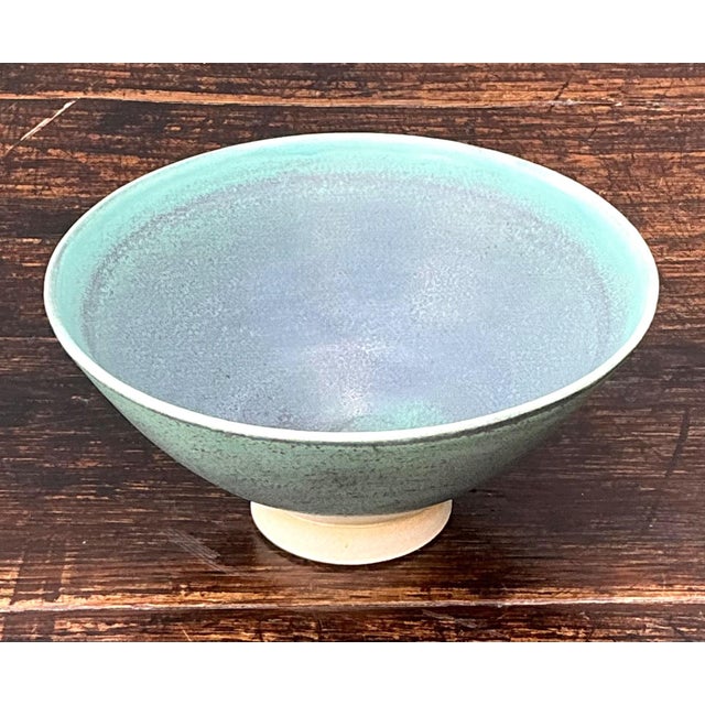 Celadon Handcrafted Speckled Green Ceramic Bowl For Sale - Image 8 of 16