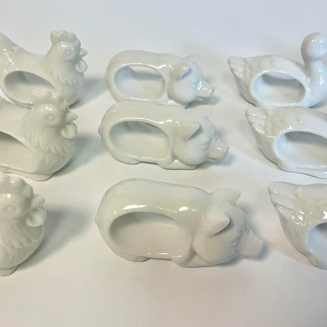 Ceramic 1970s Vintage French Blanc Porcelain Barn Yard Animal Napkin Rings - Set of 12 - Easter. For Sale - Image 7 of 14