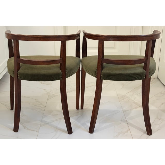 Petite Scale Mid-Century Italian Walnut Horseshoe Rail Back Armchairs - A Pair For Sale In Little Rock - Image 6 of 18