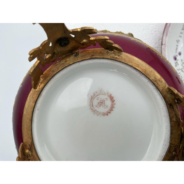 Burgundy 19th-Century French Sèvres Porcelain & Gilt Bronze Ormolu Covered Compote For Sale - Image 8 of 9