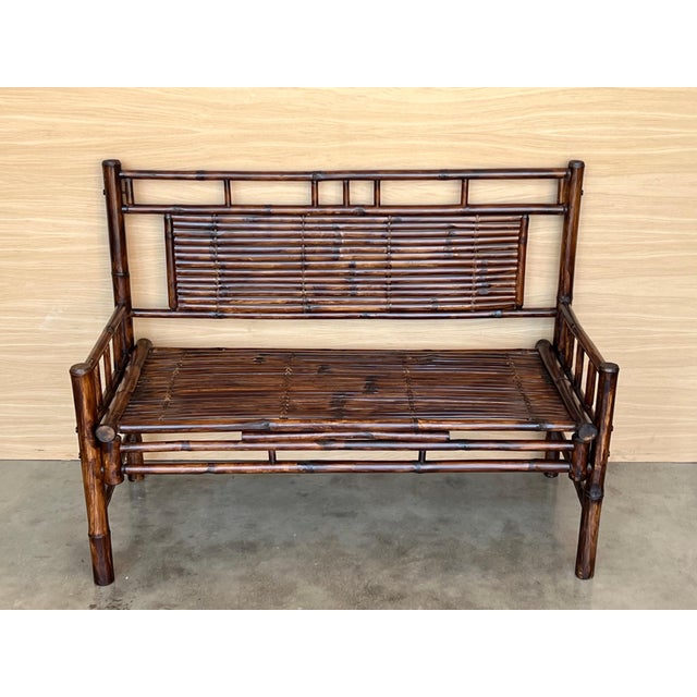 Mid 20th Century High backrest Bamboo Bench with leather ligatures in Style of Edizioni Molto For Sale - Image 18 of 18