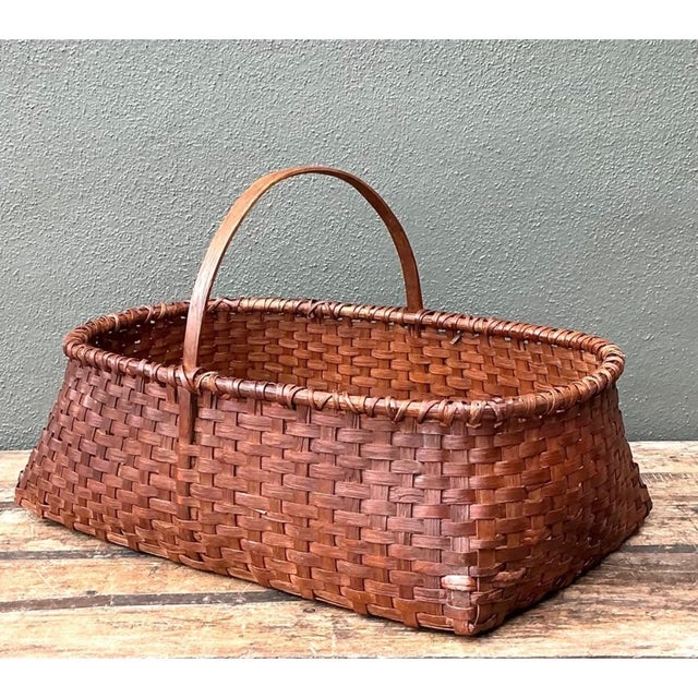 American Vintage Woven Rattan Shaker Basket With Handle For Sale - Image 3 of 12