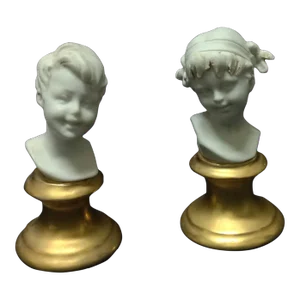 1950s Italian Parian Miniature Busts on Gold Leaf Pedestals Ginori & Chiurato - Set of 2