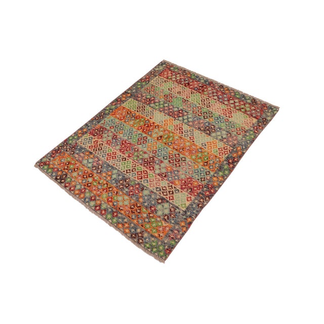 Abstract Eclectic Balochi Blue/Gray Wool Rug - 3'2''x5'1'' For Sale - Image 3 of 11