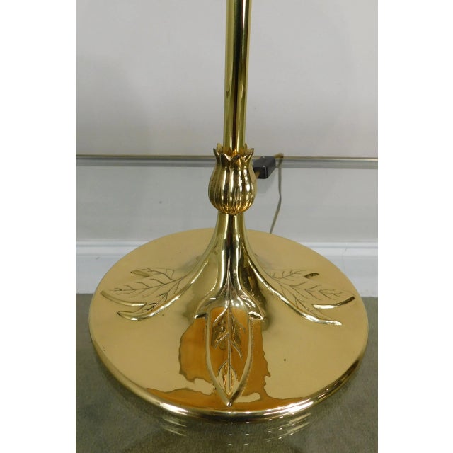 White Vintage Quoizel Brass and Glass Foliate Table Lamps W/Shades - a Pair For Sale - Image 8 of 13