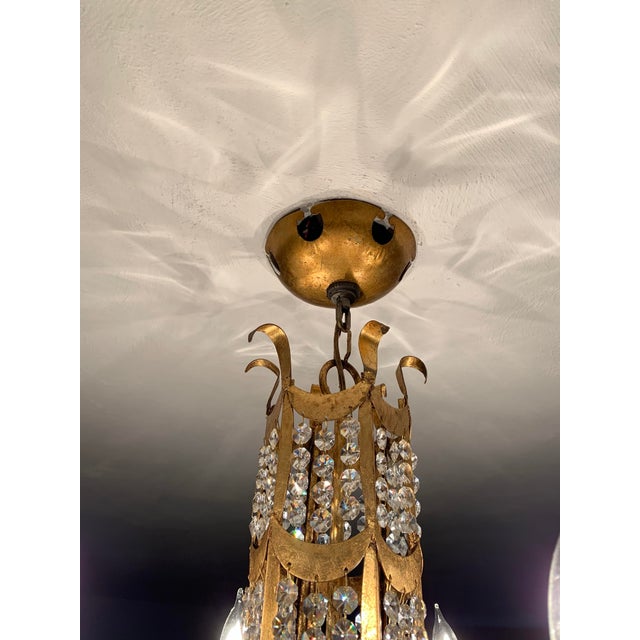1940s 1940s Crystal Fringe Chandelier; Six Light, Hammered Brushed Brass, Glass Crystal Hollywood Regency Lighting For Sale - Image 5 of 12