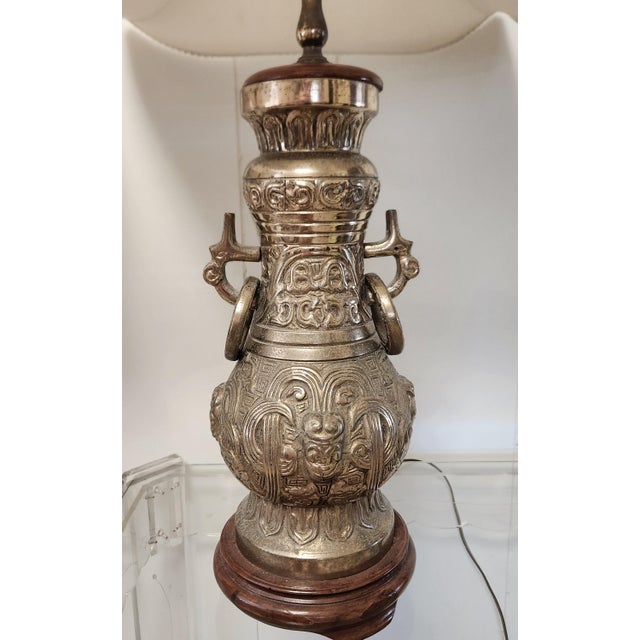 Mid 20th Century Pair Asian Solid Brass Tble Lamps After James Mont For Sale - Image 12 of 12