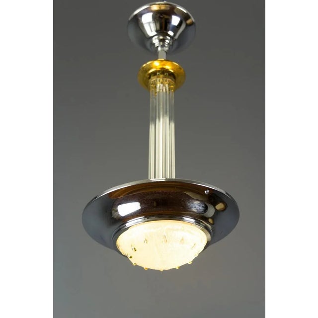 Art Deco French Chromed Brass and Glass Chandelier, 1930s For Sale - Image 15 of 16