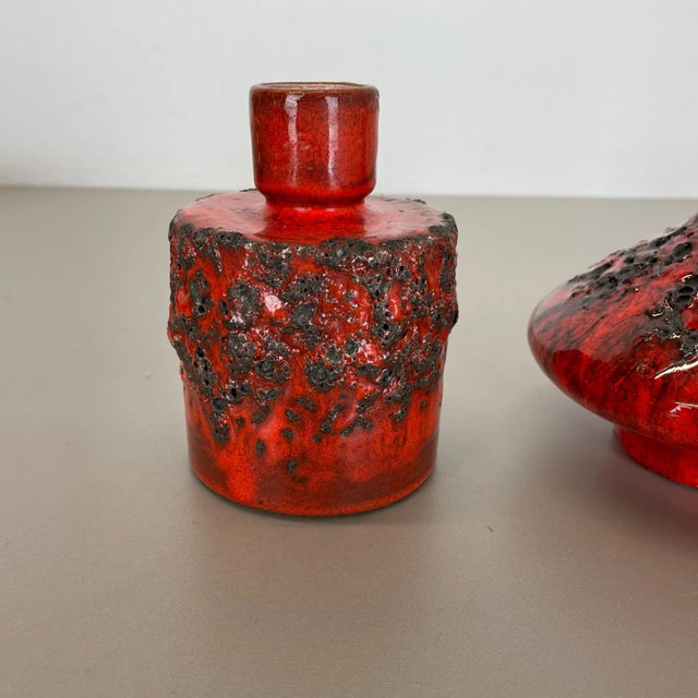 German Studio Pottery Vase Objects in Red Black Ceramic from Otto Keramik, 1970, Set of 3 For Sale - Image 6 of 18