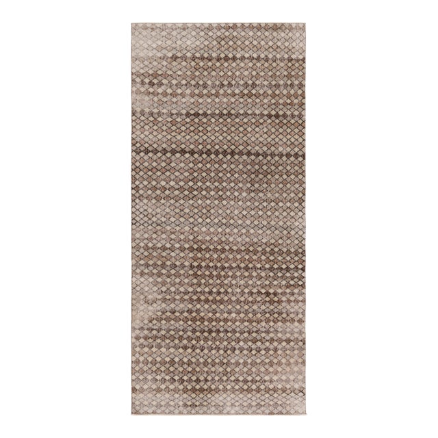 Vintage Distressed Runner Rug, Beige and Brown Geometric Pattern - Rug & Kilim For Sale