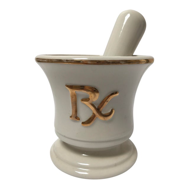 Vintage Pharmacy Mortar Pestle Rx Blair Pottery | Chairish