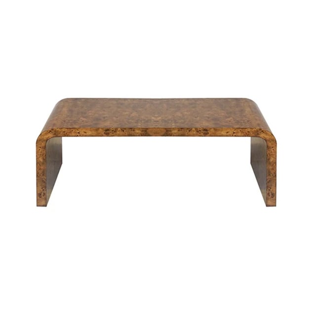 Wood Matthew Izzo Home Newbury Dark Burlwood Waterfall Edge Coffee Table For Sale - Image 7 of 7