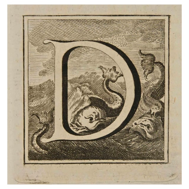 Luigi Vanvitelli, Letter of the Alphabet D, Etching, 18th Century For Sale
