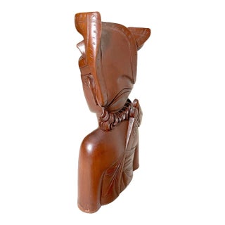 Antique Carved Balinese Indonesian Bali Nude Lady Bust Wood Carving Sculpture For Sale